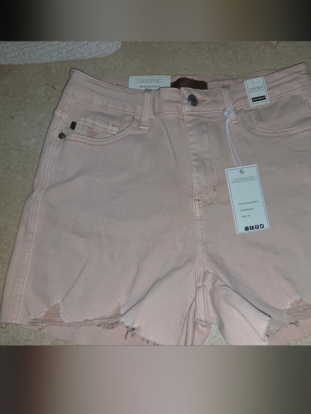 Judy Blue High-rise Denim Garment Dyed Blush Frayed Shorts Sz M NWT